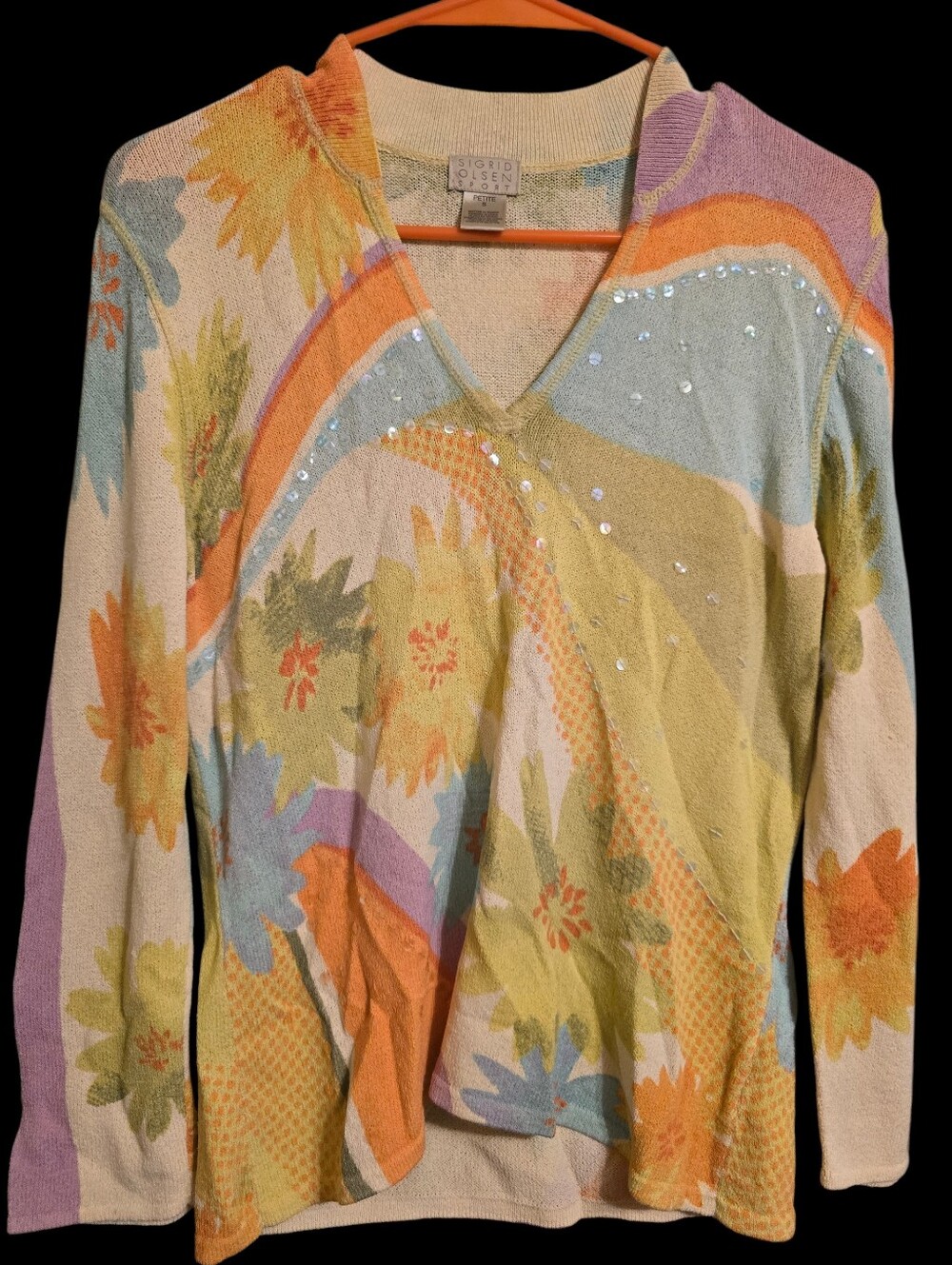 Vintage | Pastel Floral V-Neck with Sequins